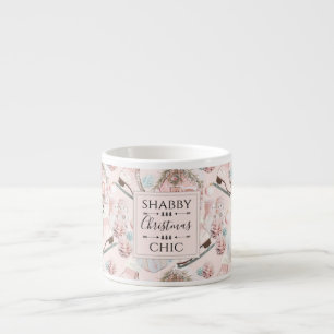 Tasse Expresso Joli Motif de Noël rose Chic Shabby