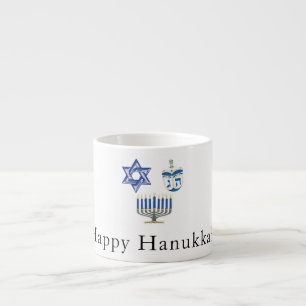 Tasse Expresso Joyeux Hanoukka bleu et blanc