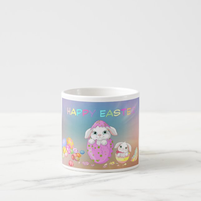 Tasse Expresso Joyeux lapin de Pâques Oeufs peints de mignons lap (Devant)