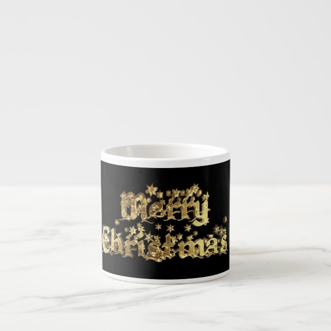 Tasse Expresso Joyeux Noël Black and Gold Stars Typographie (Devant)