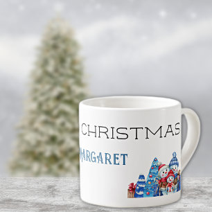 Tasse Expresso Joyeux Noël, nom décoratif sur Watercolor 6oz