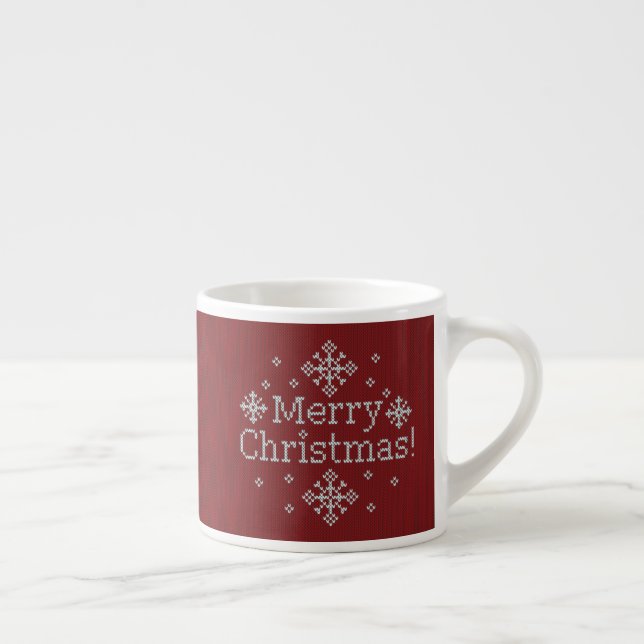 Tasse Expresso Joyeux Noël Rouge & Blanc Faux Knit (Droite)