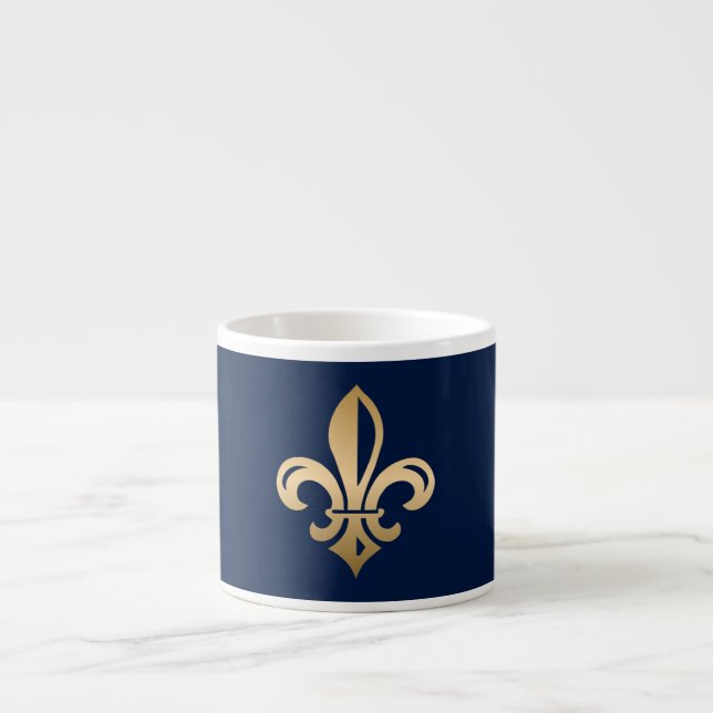 Tasse Expresso La luxueuse Gold Fleur de Lis Navy (Devant)