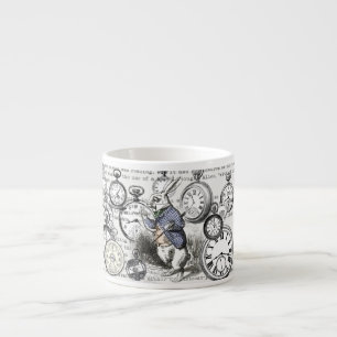 Tasse Expresso Lapin Blanc Alice au Pays des Merveilles Horloges 