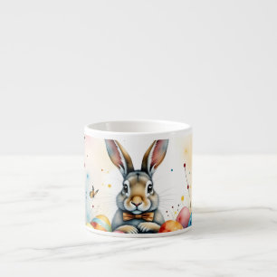 Tasse Expresso Lapin de Pâques mignon avec des œufs peints coloré