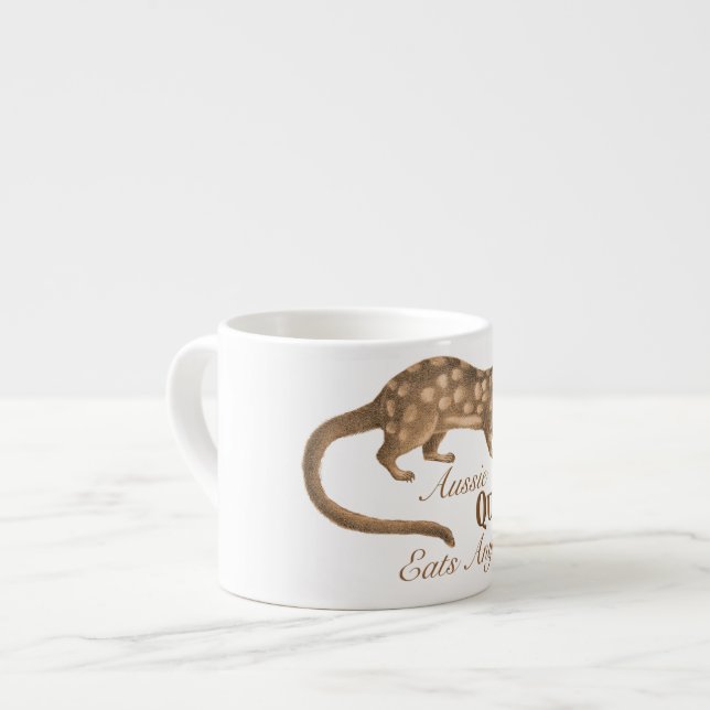 Tasse Expresso L'Australien fol Quoll mange n'importe quoi humour (Devant gauche)