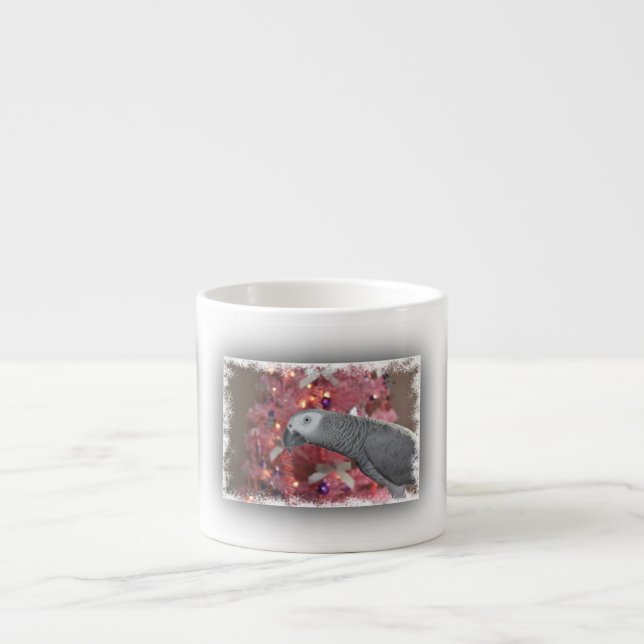 Tasse Expresso Le perroquet gris d'Afrique et l'arbre de Noël ros (Devant)