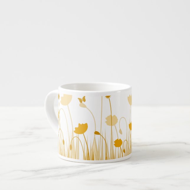 Tasse Expresso Les pavots minimalistes orange et blancs pré flora (Devant gauche)