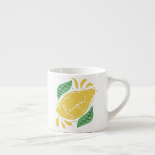 Tasse Expresso Lettrage Dessiné à la Main Citron Art Jaune Citron