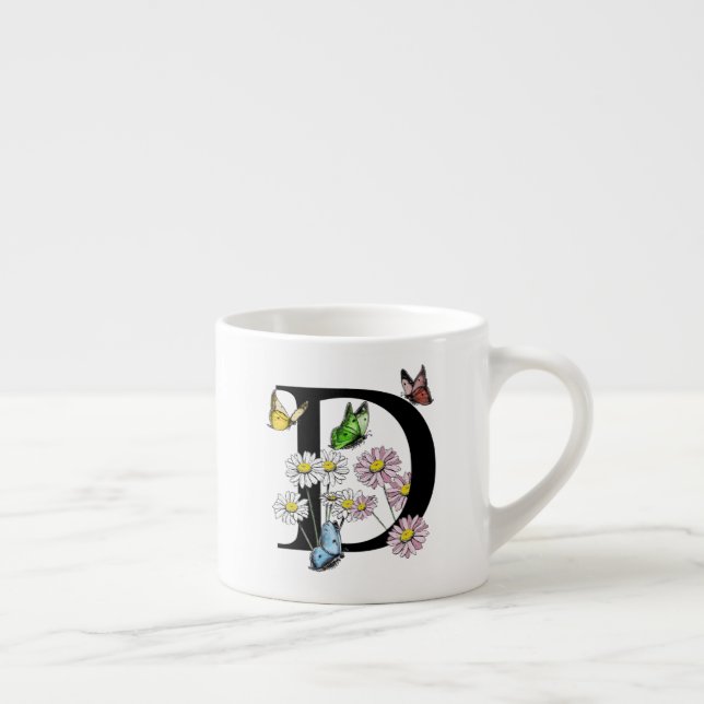 Tasse Expresso Lettre D Monogramme de papillon floral (Droite)