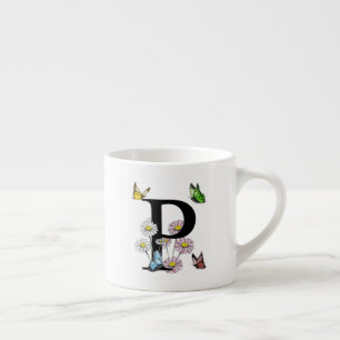 Tasse Expresso Lettre P Floral Papillon Monogramme initial