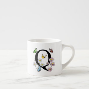 Tasse Expresso Lettre Q Floral Butterfly Monogramme initial