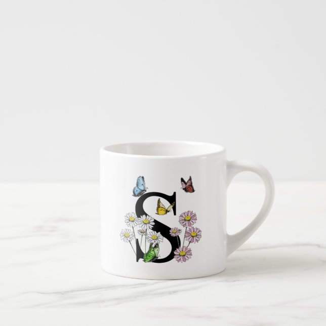 Tasse Expresso Lettre S Papillon Floral Monogramme Initiale   (Droite)