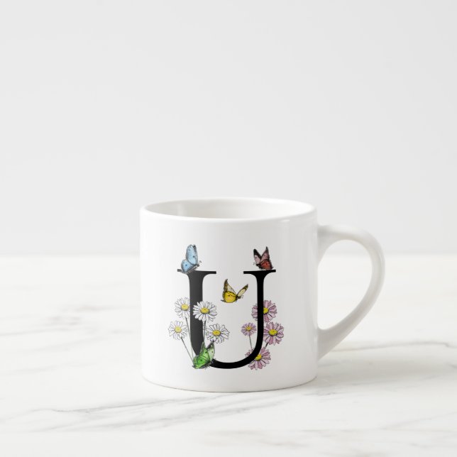 Tasse Expresso Lettre U Papillon Floral Monogramme Initiale  (Droite)