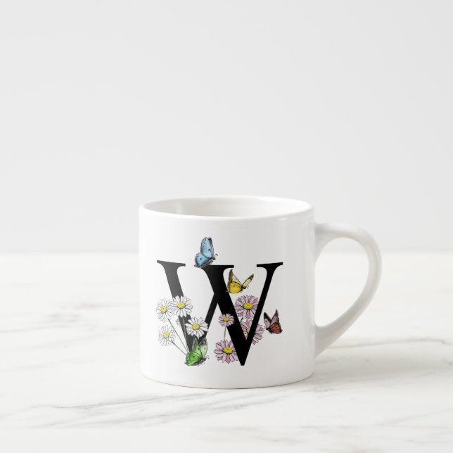 Tasse Expresso Lettre W Monogramme Papillon Floral Initiale  (Droite)