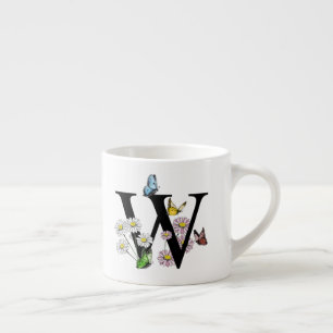 Tasse Expresso Lettre W Papillon Floral Monogramme Initiale 