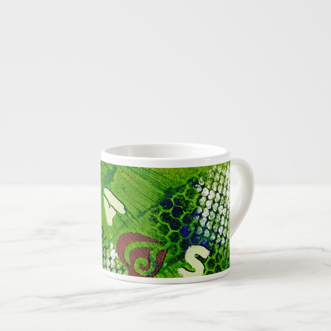 Tasse Expresso Lettres et art abstrait de coeurs (Devant droit)