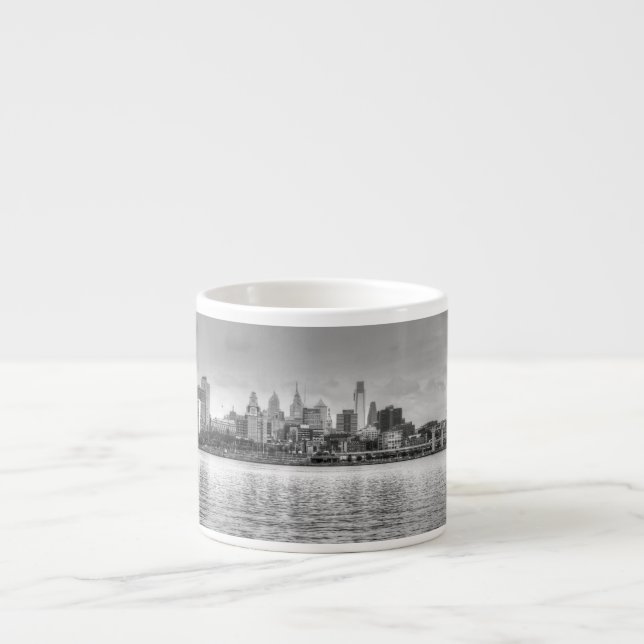 Tasse Expresso Ligne d'horizon Philadelphie en noir et blanc (Devant)