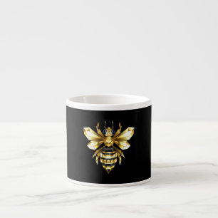 Tasse Expresso Logo Faux Gold Foil Bee Polygonal sur Noir