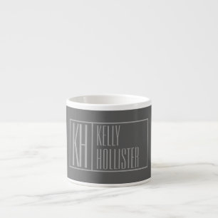 Tasse Expresso Logo moderne, gris sur gris foncé, initiales et no