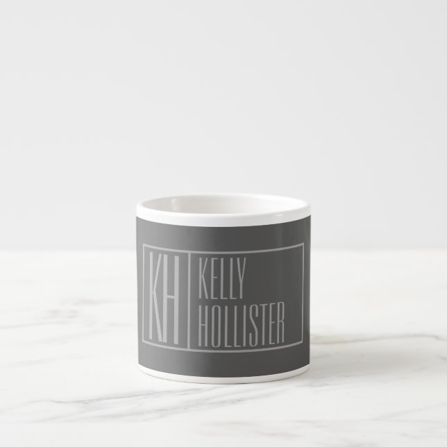 Tasse Expresso Logo moderne, gris sur gris foncé, initiales et no (Devant)