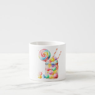 Tasse Expresso Lollipops arc-en-ciel et bonbons de gelée