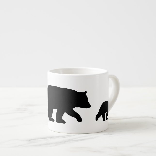 Tasse Expresso Mama Ours noir avec Cubs Silhouettes | Faune (Devant droit)