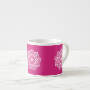 Tasse Expresso Mandala blanc sur fond rose