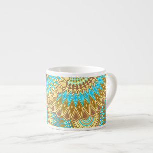 Tasse Expresso Mandala bleu marron or chevauchant