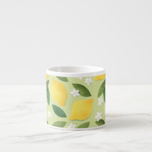 Tasse Expresso Mignons citrons jaunes, fleurs blanches et feuille