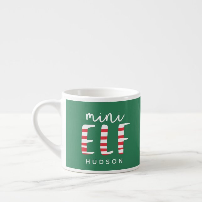Tasse Expresso Mini elfe fête Noël rouge, vert et blanc (Gauche)
