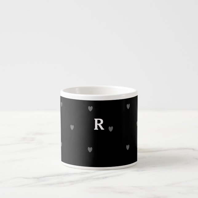 Tasse Expresso Modèles de cœurs gribouillés monogramme noir rouge (Devant)