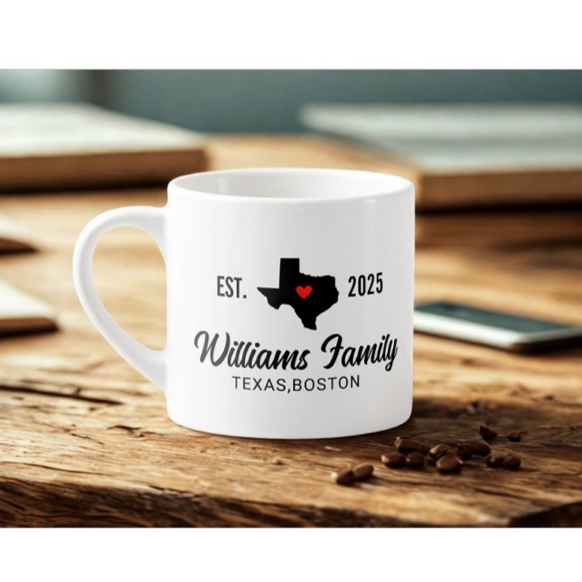 Tasse Expresso Modern Custom Family Name Texas Map Red Love (Modern custom family name texas map red love expresso cup)