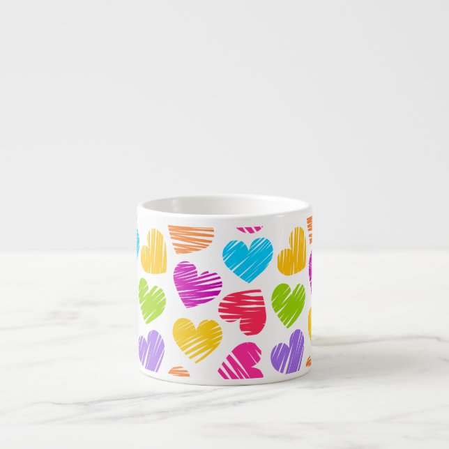 Tasse Expresso Moderne et Fille Vibrant Doodled Hearts Motif (Devant)