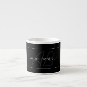 Tasse Expresso Moderne Noir & Gris Nom & Monogramme Cool