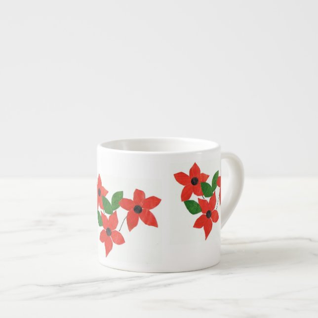 Tasse Expresso Moderne Rouge Floral design sur blanc (Devant droit)