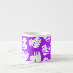 Tasse Expresso Moderne violet blanc Doodled Heart Valentine's Day