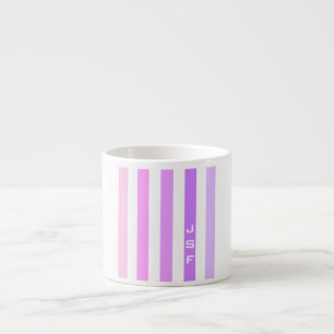 Tasse Expresso Monogramme à bandes verticales violettes et roses