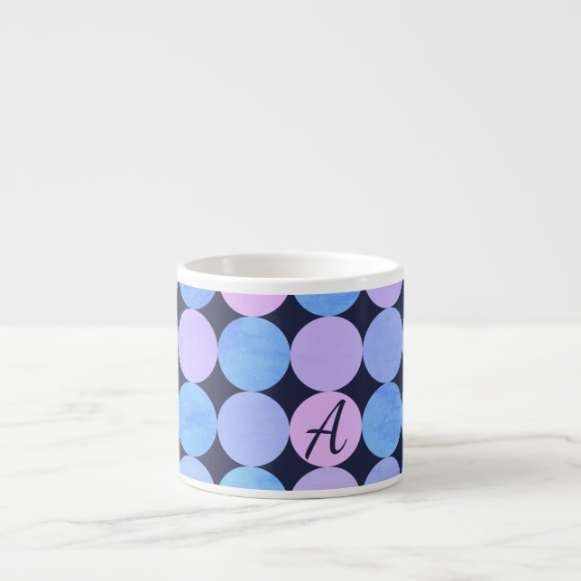 Tasse Expresso Monogramme bleu pourpre et rose des cercles (Devant)
