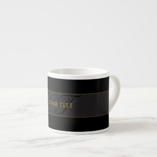 Tasse Expresso Monogramme de script élégant noir et or