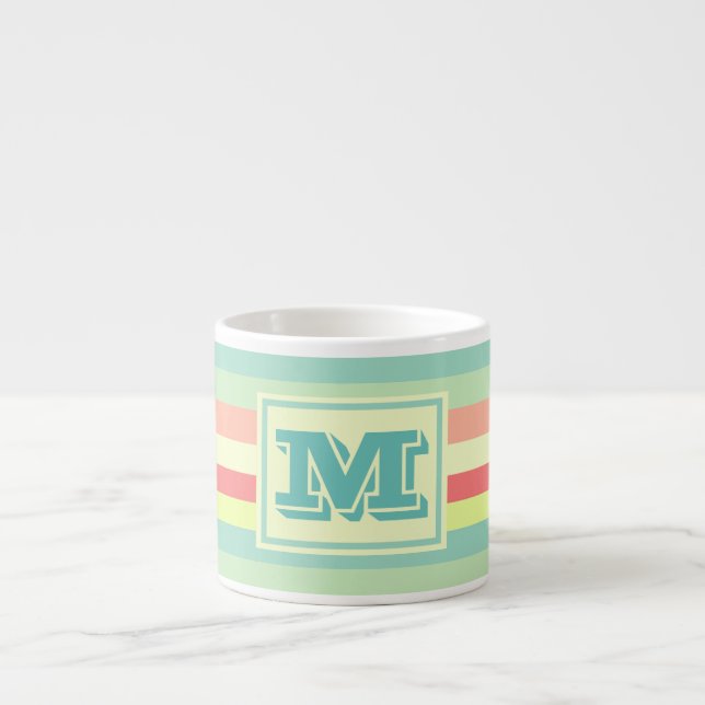 Tasse Expresso Monogramme Été Pastel Couleurs Rayures (Devant)