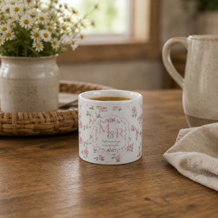 Tasse Expresso Monogramme Floral Romantique Cottagecore Vintage
