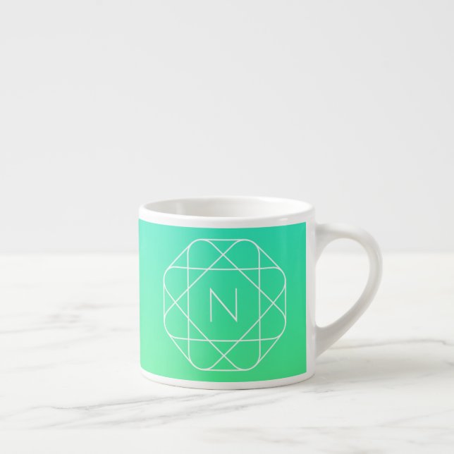 Tasse Expresso Monogramme géométrique cool | Ombre Vert bleu et c (Droite)