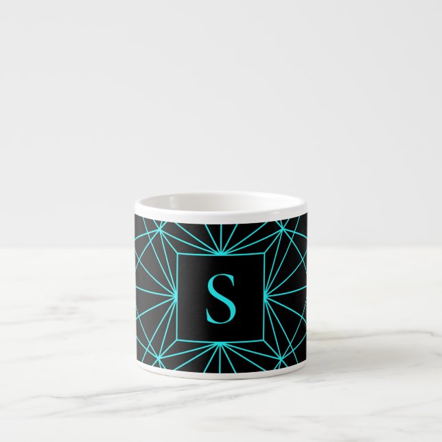 Tasse Expresso Monogramme initial | Design géométrique turquoise (Devant)