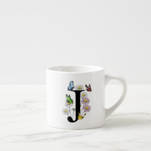 Tasse Expresso Monogramme papillon floral initial J
