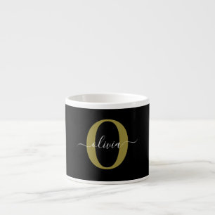 Tasse Expresso Monogramme personnalisé Nom du script Black White 