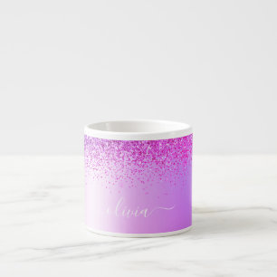 Tasse Expresso Monogramme Violet Pailleté Étincelant Script Fémin