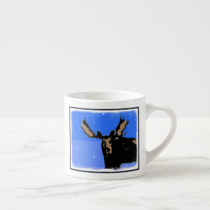 Tasse Expresso Moose en hiver - Art original de la faune