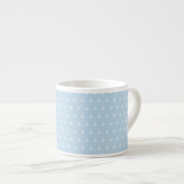 Tasse Expresso Motif avec les ancres blanches sur le bleu (Devant droit)