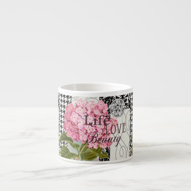 Tasse Expresso Motif Damas Décor Floral Joli (Devant)